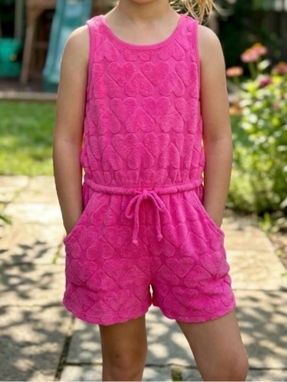 Old Navy Girls Sleeveless Terry Cinched Waist Romper PINK
